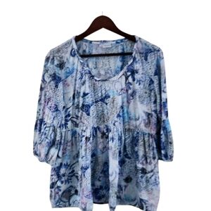 Tianello Shelby Blouse Blue Womens Size M Boho Top Pockets